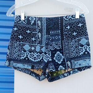 Ecote Blue Patterned High-Waist Knit Shorts